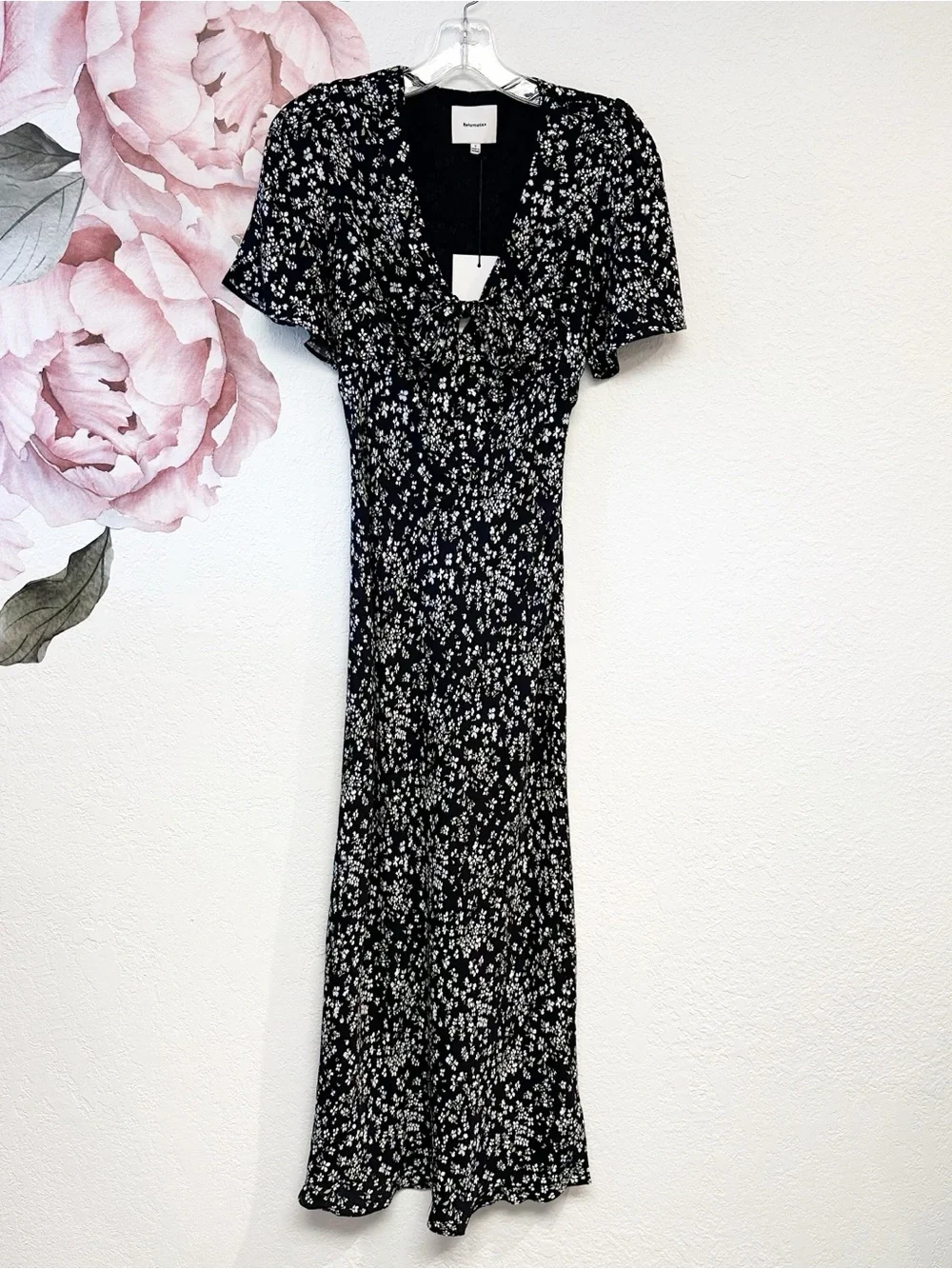 Reformation Tyra X Anthropologie Short Sleeve Tie Front Midi Dress NWT Size 2 - Picture 5 of 15